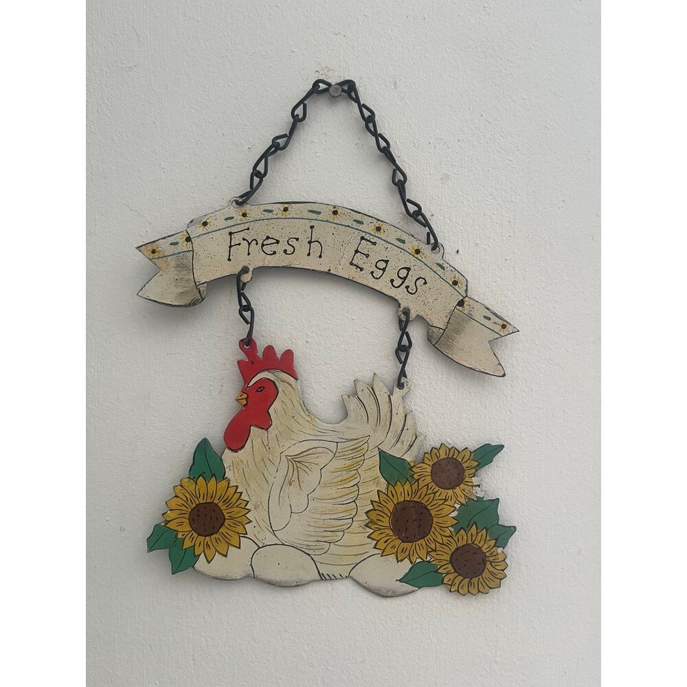 Vintage Handmade Tin Farmhouse Sign Fresh Eggs